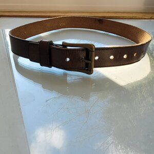 Vintage Brown Leather Belt with Brass Buckle Size M